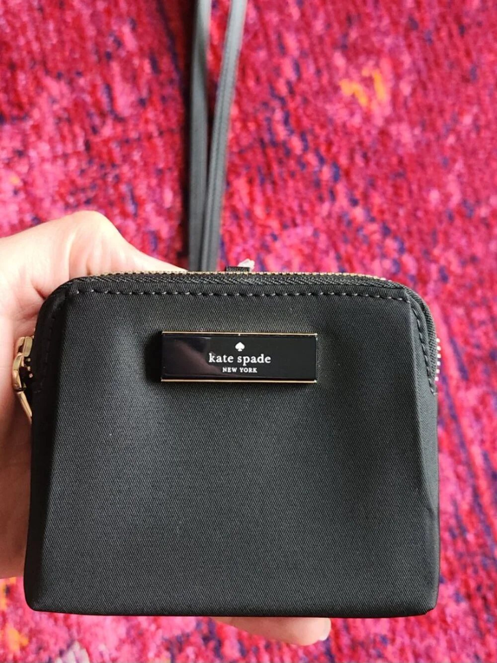 NWT Black Kate Spade Carter Nylon Card Case Lanyard